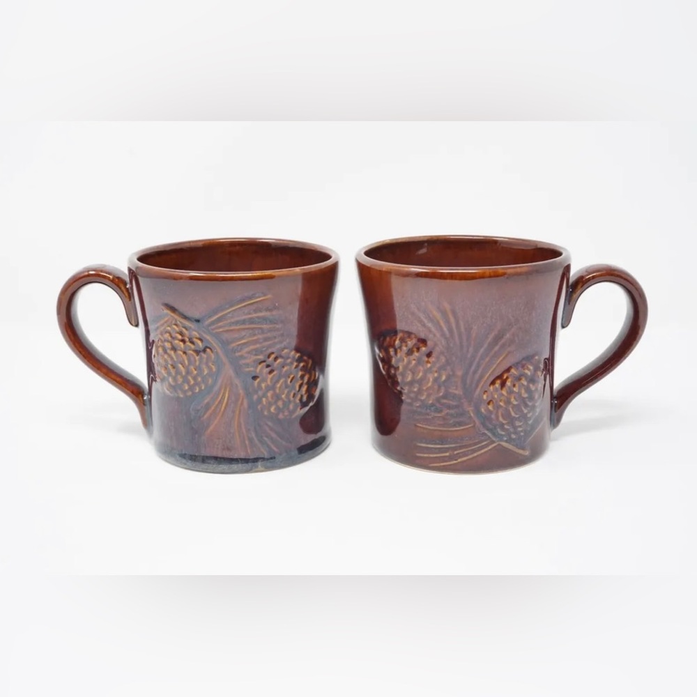 Set of 4 Rustic Lodge Cabin Decor Pinecone Big Sky Carvers Mug Pine Cones Cup